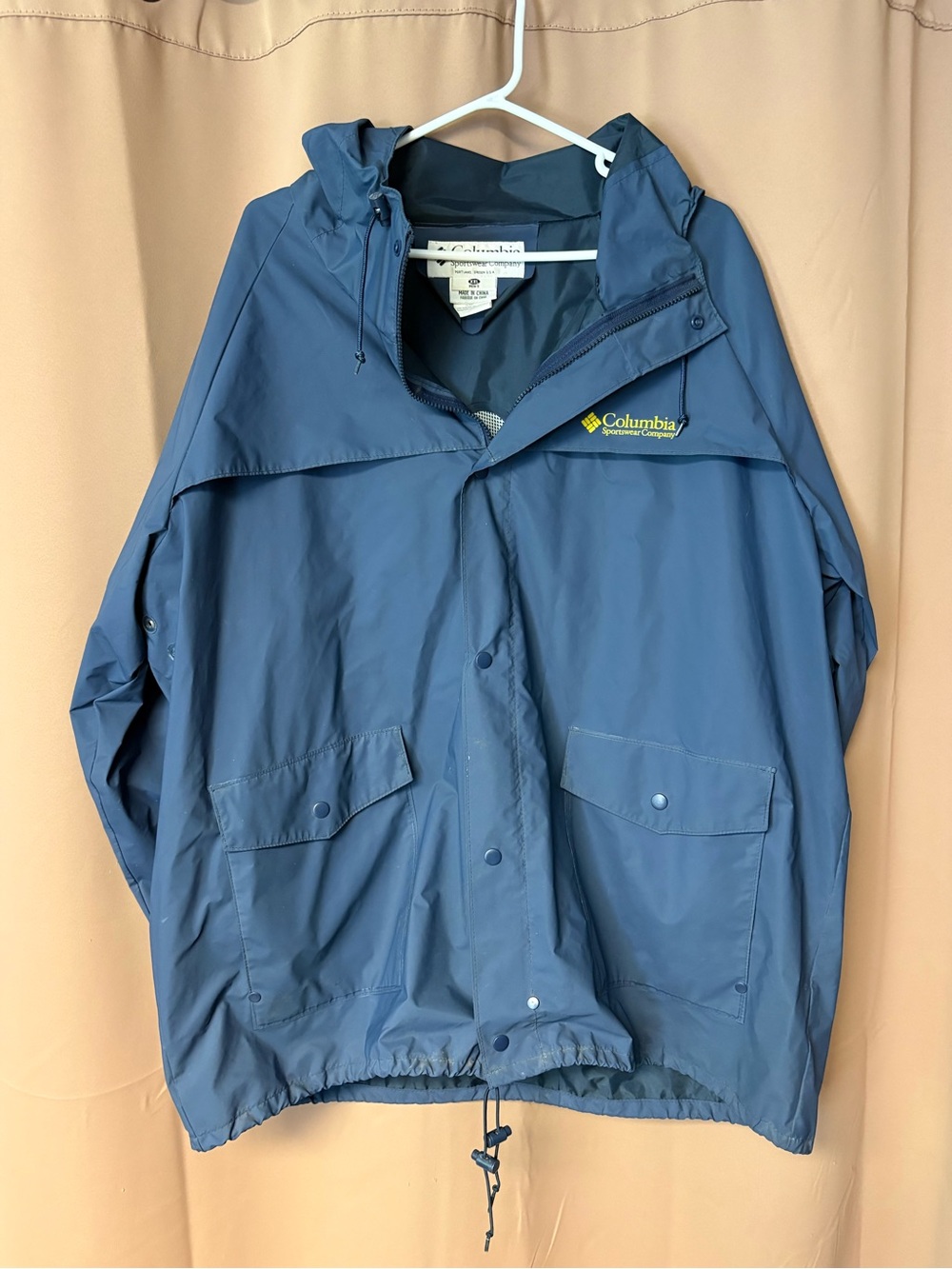 Columbia Jacket Raincoat Mens XXL Blue Full Zip Hooded Waterproof Flap Pocket